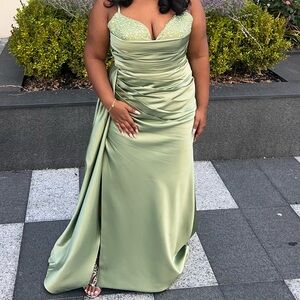 Sage green pleaded satin dress